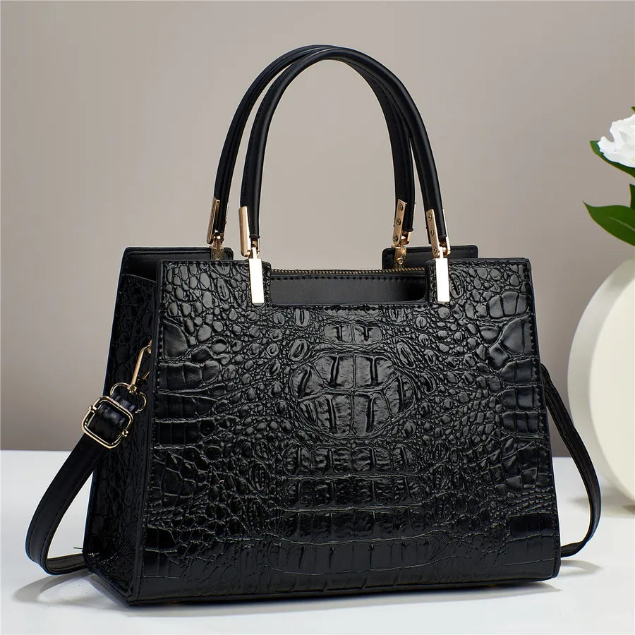 women's pu leather solid color elegant square zipper handbag