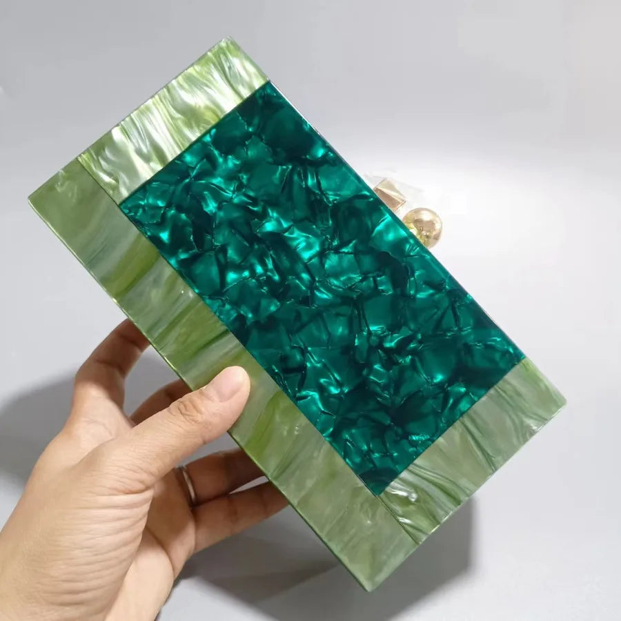 Purple Green Black Arylic Marble Square Evening Bags