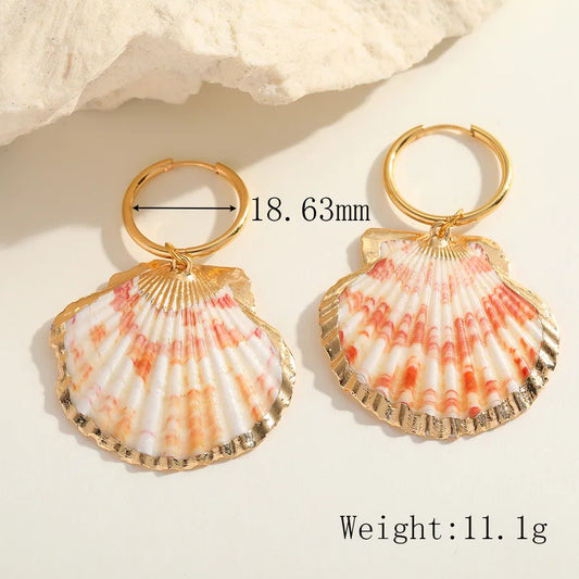 1 Piece Cute Romantic Marine Style Irregular Geometric Shell Plating Inlay 304 Stainless Steel Natural Shell 18K Gold Plated Earrings