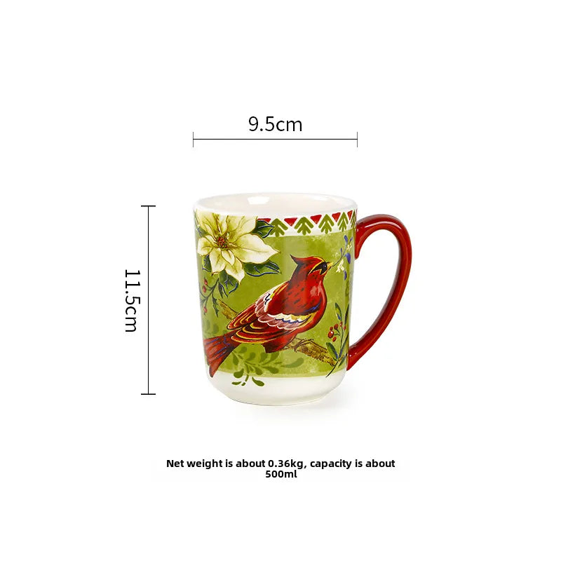 Style Plate Creative Christmas Red Bird Plate Hand-painted Flat Plate Distinctive Rectangular Tray Underglaze Color