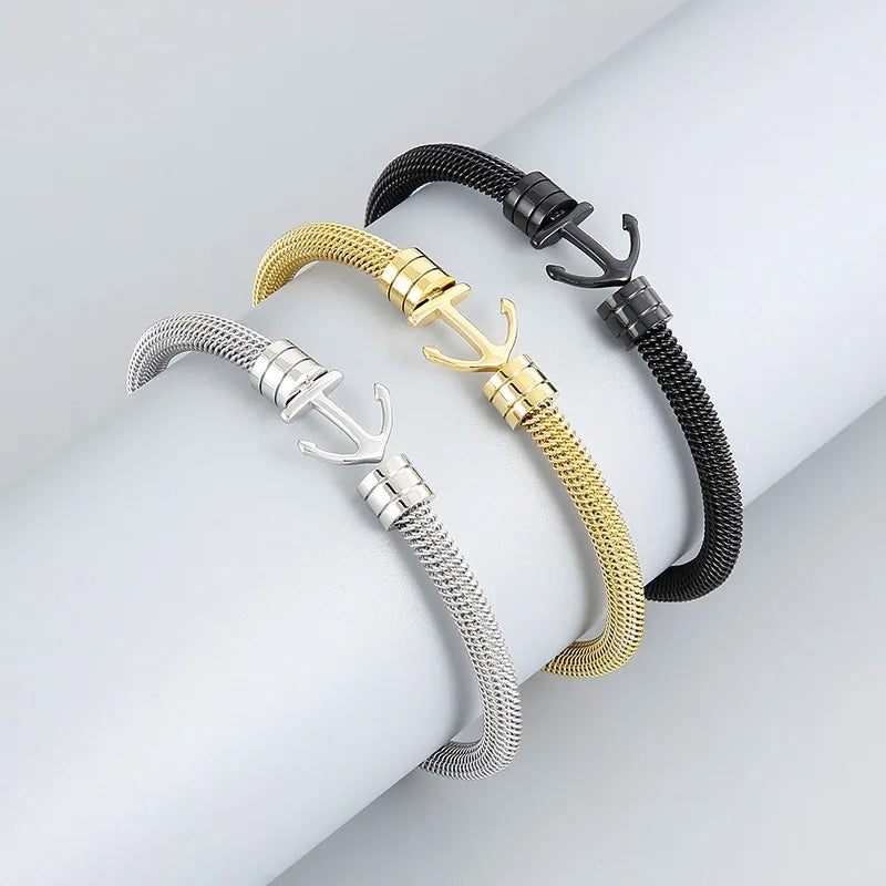 Simple Style Anchor 304 Stainless Steel 18K Gold Plated Unisex Bangle Men Chain Bracelets