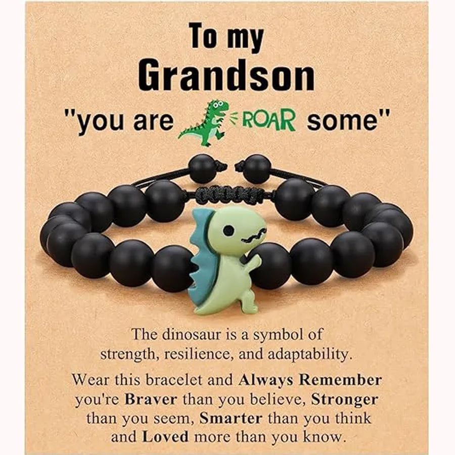 Fashionable Natural Stone Dinosaur Beads Bracelet For Back-To-School Graduation Birthday Gifts For Son Grandson Nephew Brother