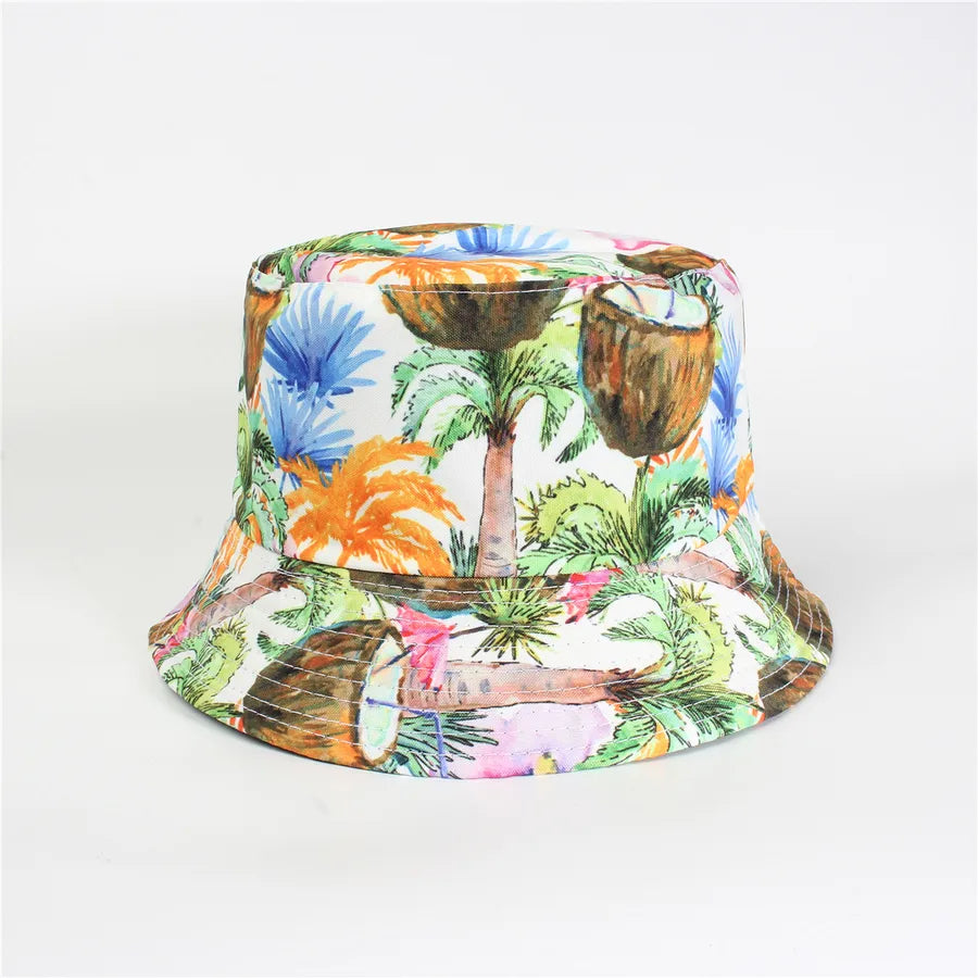 Double-Sided Fisherman Hat Women's Floral Print Sunshade Leaf Animal Cartoon Bucket Cap Spring Summer Elegant Casual Style