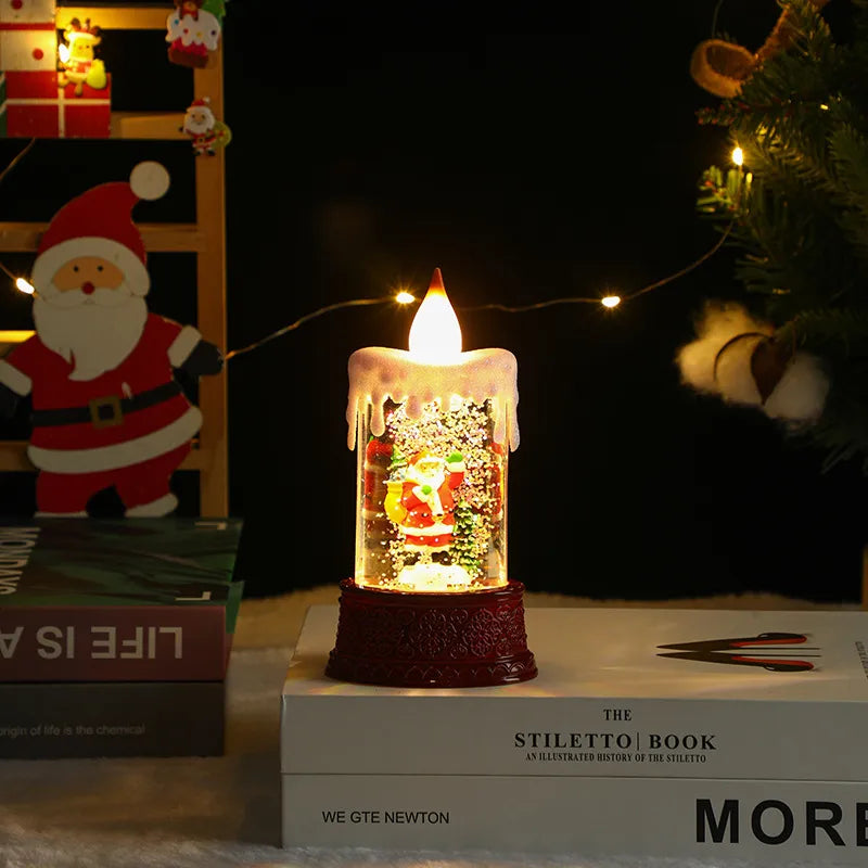 Christmas Decoration Santa Claus Plastic Figurine Water-Filled Night Lamp Decorative Crystal Light Christmas Party Gift