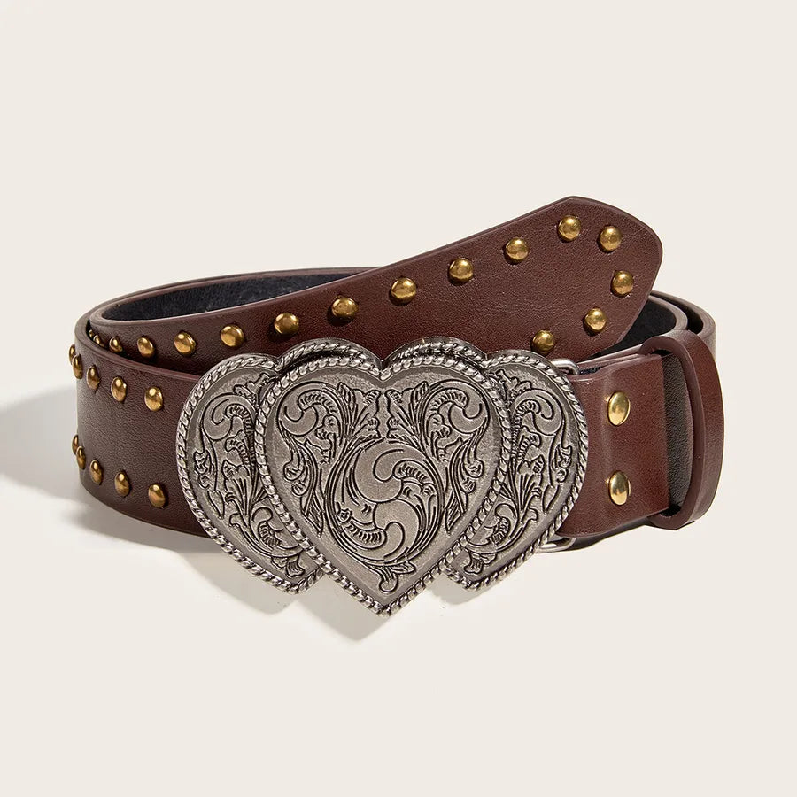 Casual Heart Shape Pu Leather Iron Plating Women's Leather Belts
