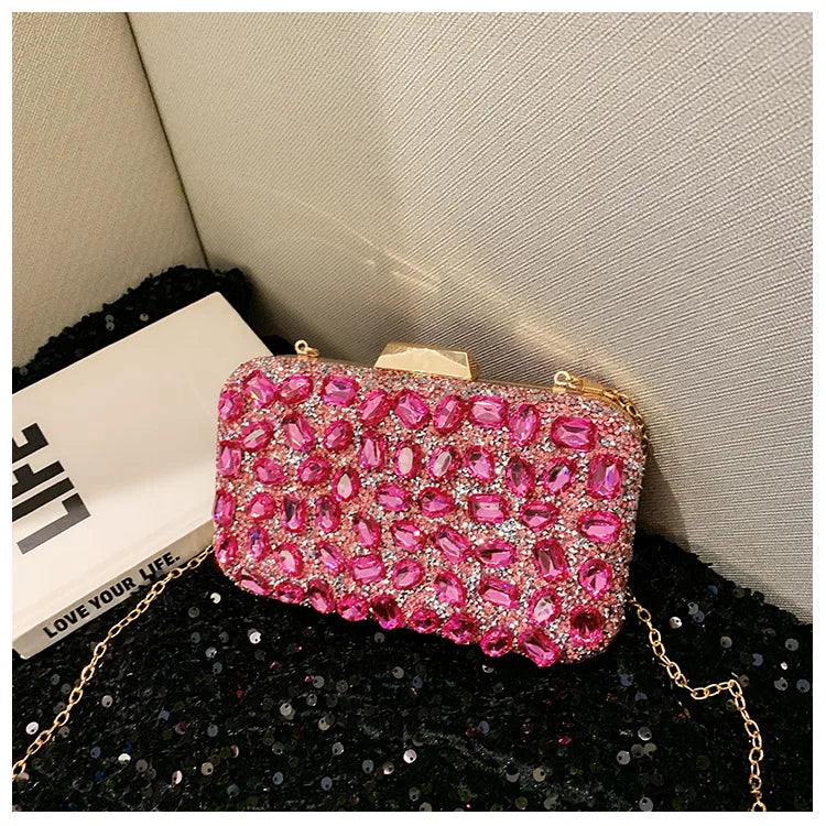 New  Diamond Shiny Bag Diamond Clutch Dinner Bag Wedding Bag Party Bag Small Square Bag Women's Bag
