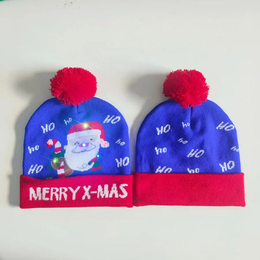 In Stock  Christmas Hat with Light Led Seven-Color Lights Adult Jacquard Hat Woolen Cap Men's and Women's Knitted Hat