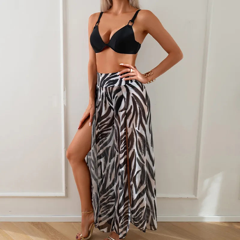 women's lady sexy printing leopard 3 pieces set bikinis swimwear