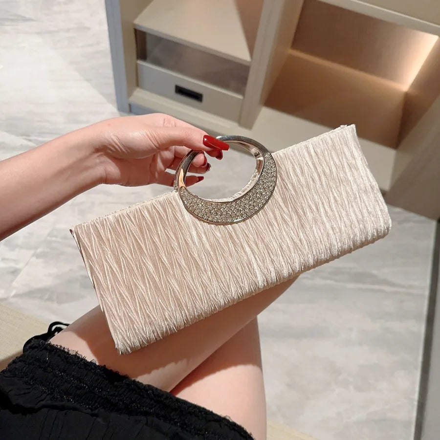 women's polyester solid color elegant square hidden buckle evening bag