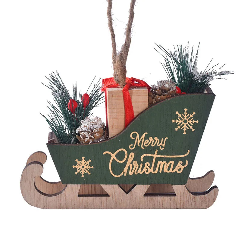 Wooden Christmas Sleigh Decoration Tree Decorations Christmas Atmosphere Sleigh Pendant Christmas Decorations Holiday Ornaments
