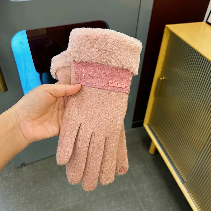 women's simple style solid color velvet polyester gloves 1 pair
