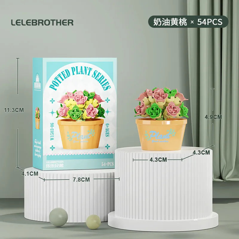 Compatible with  Blocks Flower Children's Educational Assembled Simulation Eternal Flower Flowers Fleshy Potted Toy Gift Wholesale