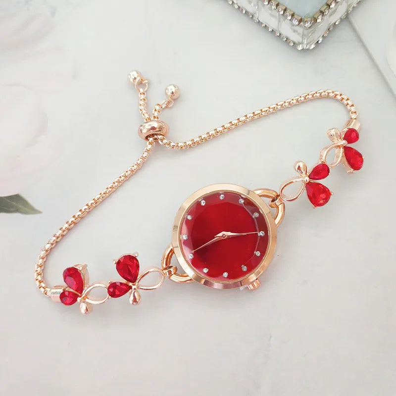 Korean Style Floral Telescopic Rope Quartz Women's Watches