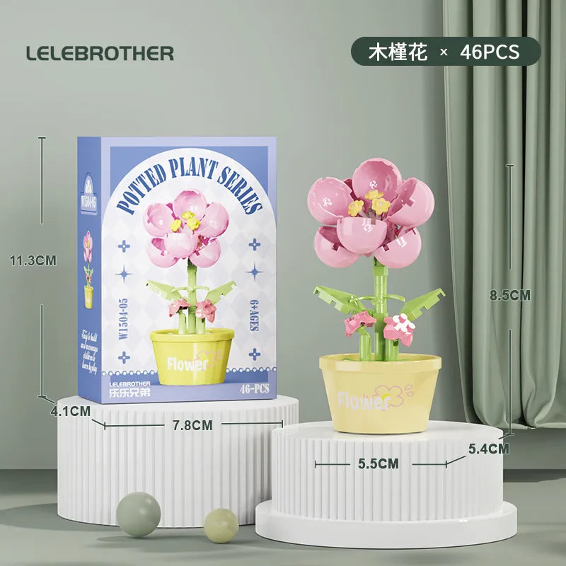 Compatible with  Blocks Flower Children's Educational Assembled Simulation Eternal Flower Flowers Fleshy Potted Toy Gift Wholesale