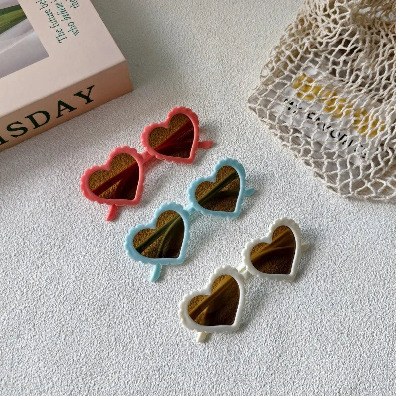 Sweet Simple Style Heart Shape UV400 Protection Resin Special-Shaped Mirror Full Frame Kids Sunglasses