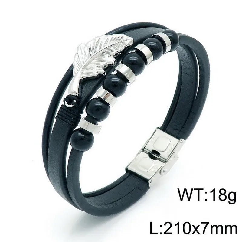 Hip-Hop Retro Color Block Pu Leather Titanium Steel Plating 18K Gold Plated Men's Bangle
