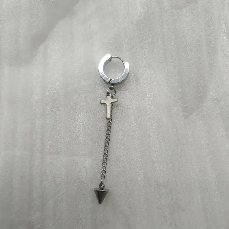 Titanium steel earrings men's ear clip no hole no pierced female trendy men hip hop street tassel chain in stock long earrings