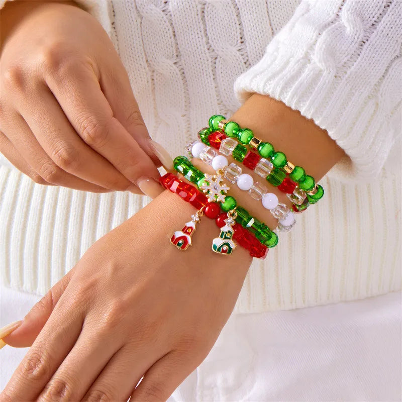 Fashionable Versatile Christmas Themed Soft Clay Bracelet With Glass Deer Snowflake Pearl Design Suitable For Men And Women