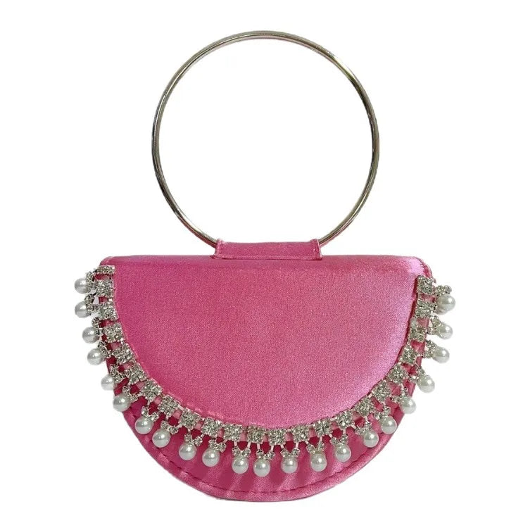 New Women's Round Ring Clutch Bag Rhinestone Evening Handbag Small Red Book Handbag Water Diamond Bags Fashion Elements