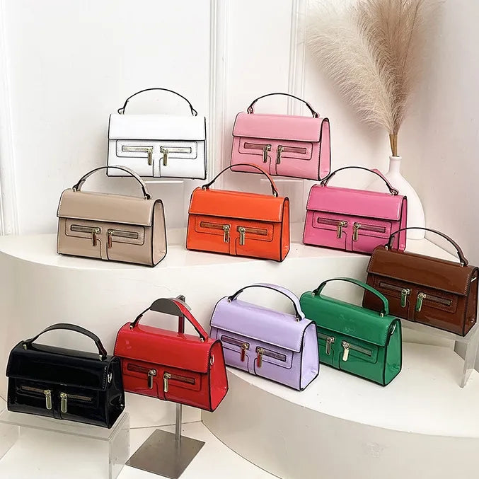 Double Zipper Design, Personalized Simple Glossy Handbag for Women  New Retro Casual Fashion Shoulder Crossbody Bag