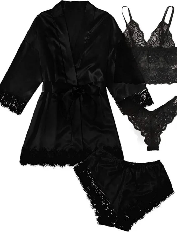 Elegant Solid Color Pajama Sets Imitated Silk Polyester Shorts Sets Lingerie & Pajamas