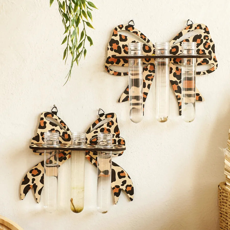 Simple Style Bow Knot Leopard Wood Storage Rack Wall Art