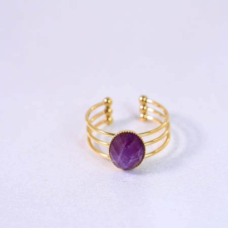 Retro French Style Geometric Titanium Steel Natural Stone Open Rings In Bulk