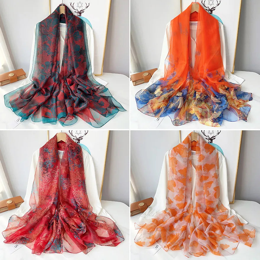 Women's Elegant Printing Polyester Chiffon Silk Scarf