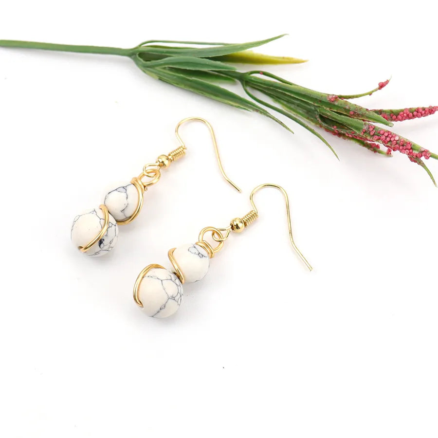 1 Pair Casual Pastoral Gourd Beaded natural stone Copper Drop Earrings