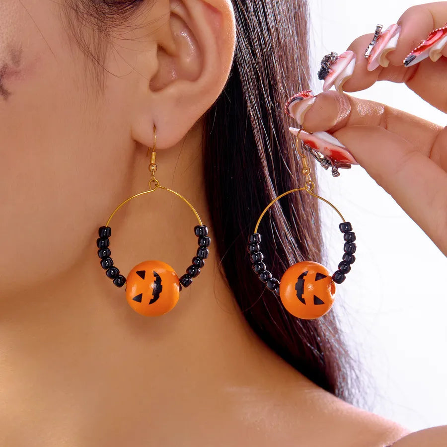 Cute Spooky Cat Ear Rings Halloween Party Ear Jewelry Design Women's Style Geometric Pattern Alloy Skull Pumpkin Earrings