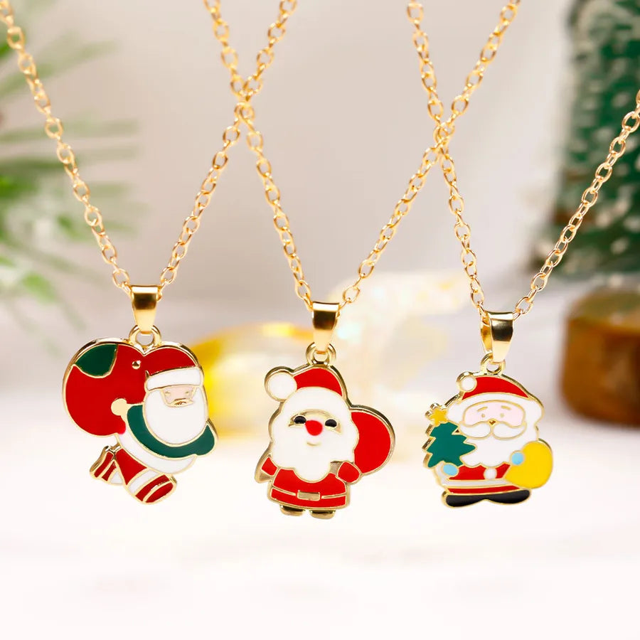 Christmas Themed Alloy Pendant Necklace With Bell Snowflake Design Geometric Pattern For Men And Women Christmas Tree Santa Claus Deer Stick