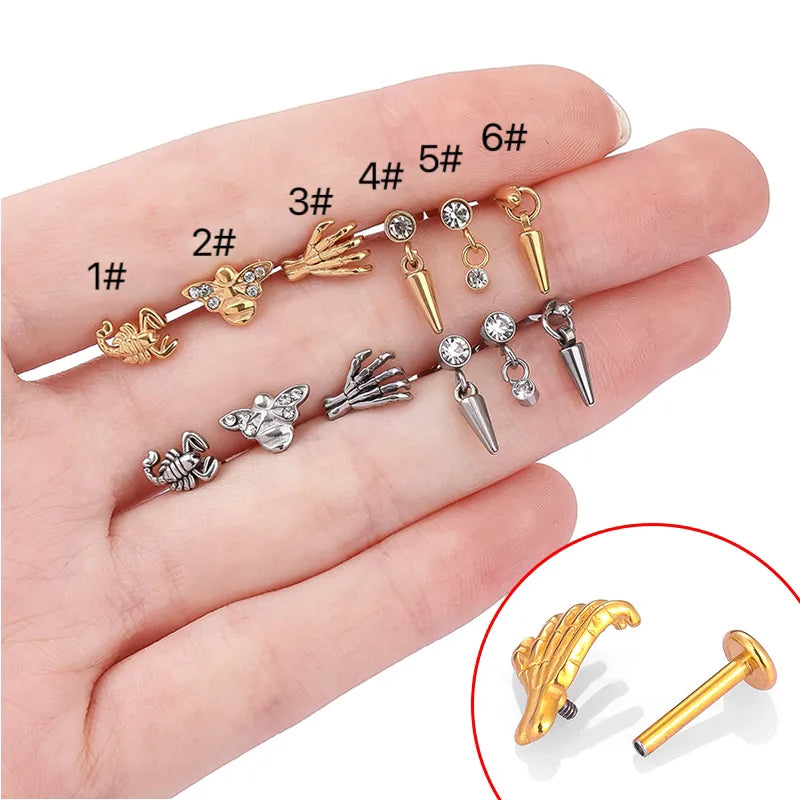 1 Piece Lip Rings Casual Simple Style Geometric Bee 316L Stainless Steel  Polishing Plating Zircon 18K Gold Plated Lip Rings Ear Cartilage Rings & Studs Nose Rings & Studs