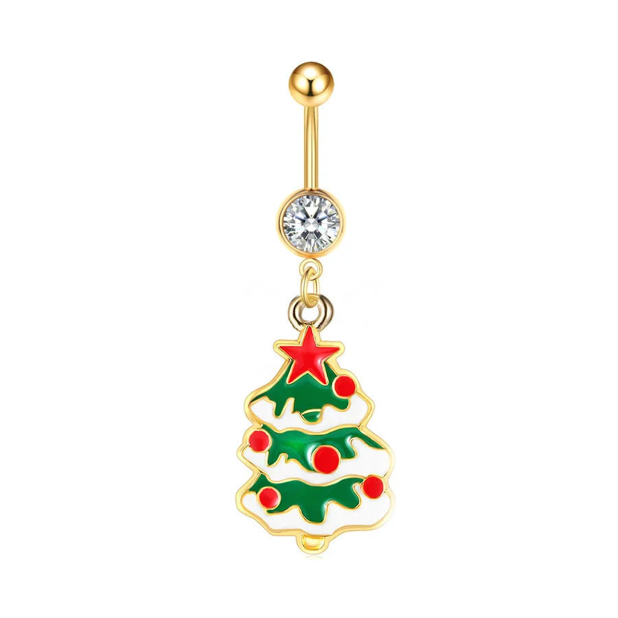 Christmas Belly Button Ring Stainless Steel Belly Stud Santa Claus Snowflake Deer Pendant  Navel Jewelry