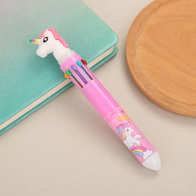 cartoon animal ten-color student stationery retractable ballpoint pen 1pcs