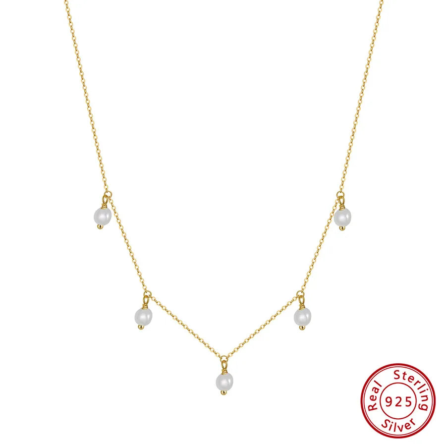 925 Sterling Silver Freshwater Pearl cable chain Plating Geometric Double Layer Necklaces Pendant Necklace Necklace