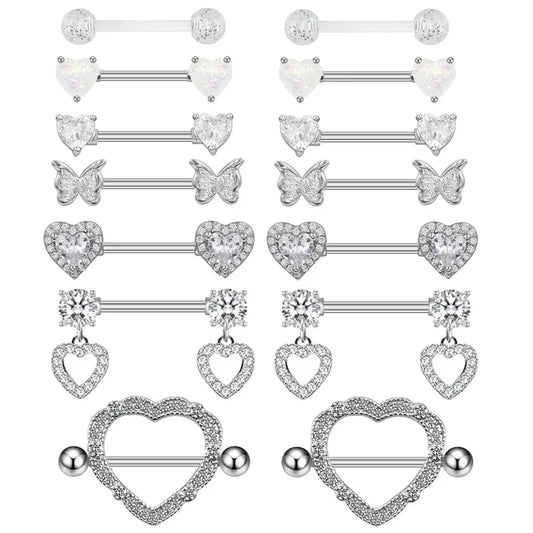 1 Piece Nipple Rings & Studs Solid Color Sports Commute Heart Shape Butterfly 316 Stainless Steel  Alloy Copper Plating Inlay Acrylic Rhinestones Zircon White Gold Plated Nipple Rings & Studs