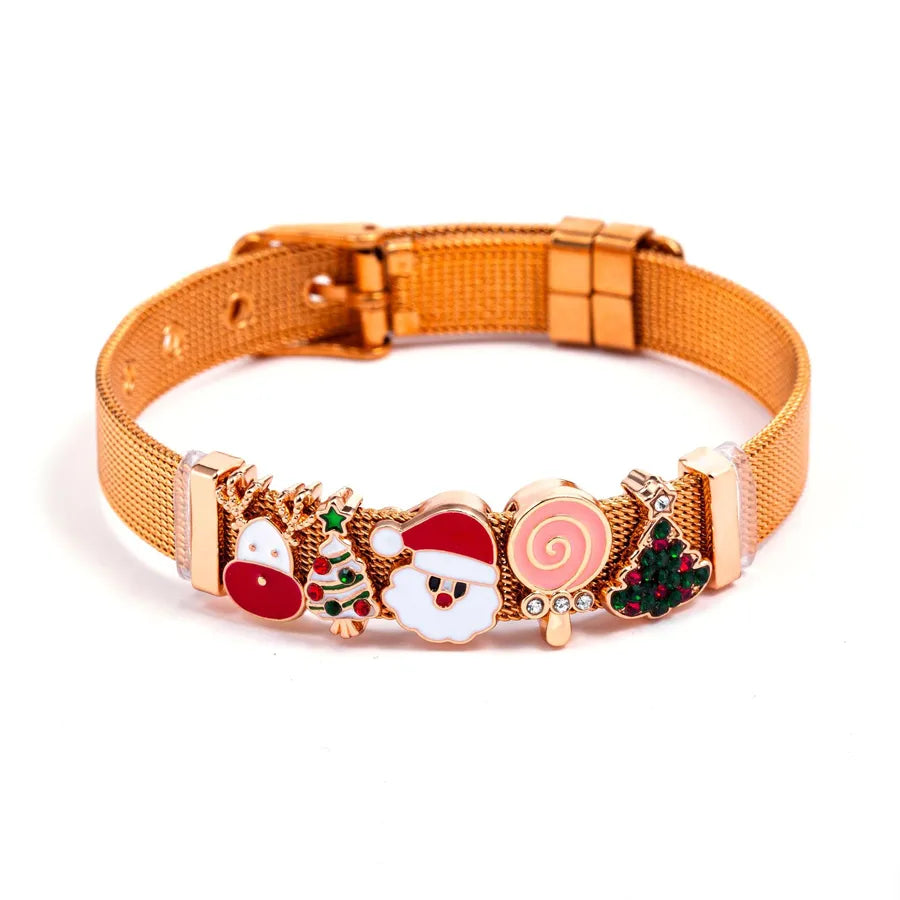 Adjustable Stainless Steel Christmas Santa Claus Beads Bracelet New Arrival Popular Christmas Gift Round and Elliptical Original Design Unisex
