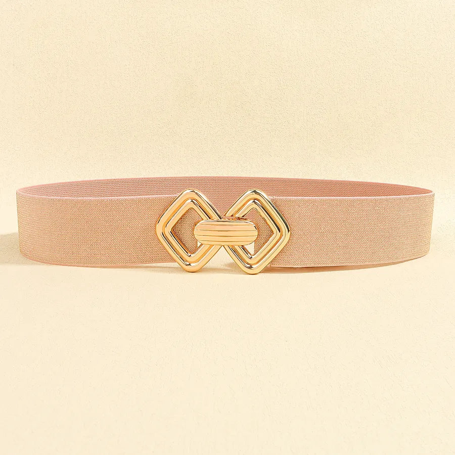 fashion geometric pu leather alloy metal button women's leather belts