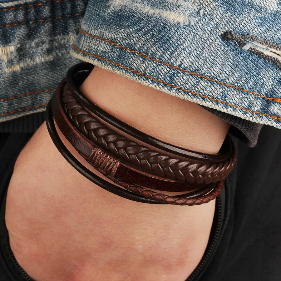 simple style solid color pu leather alloy men's bangle 1 piece
