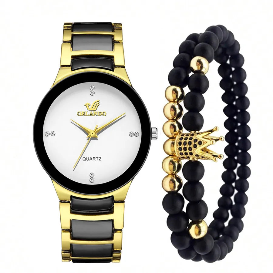 Business Simple Style Crown Double Side Snaps Quartz Men's Watches