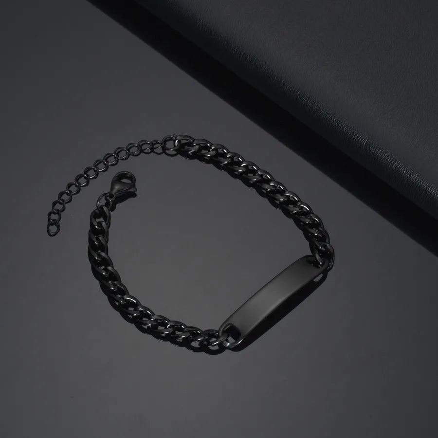 hot selling  fashion men diy stainless steel smooth curved brand bracelet laser name