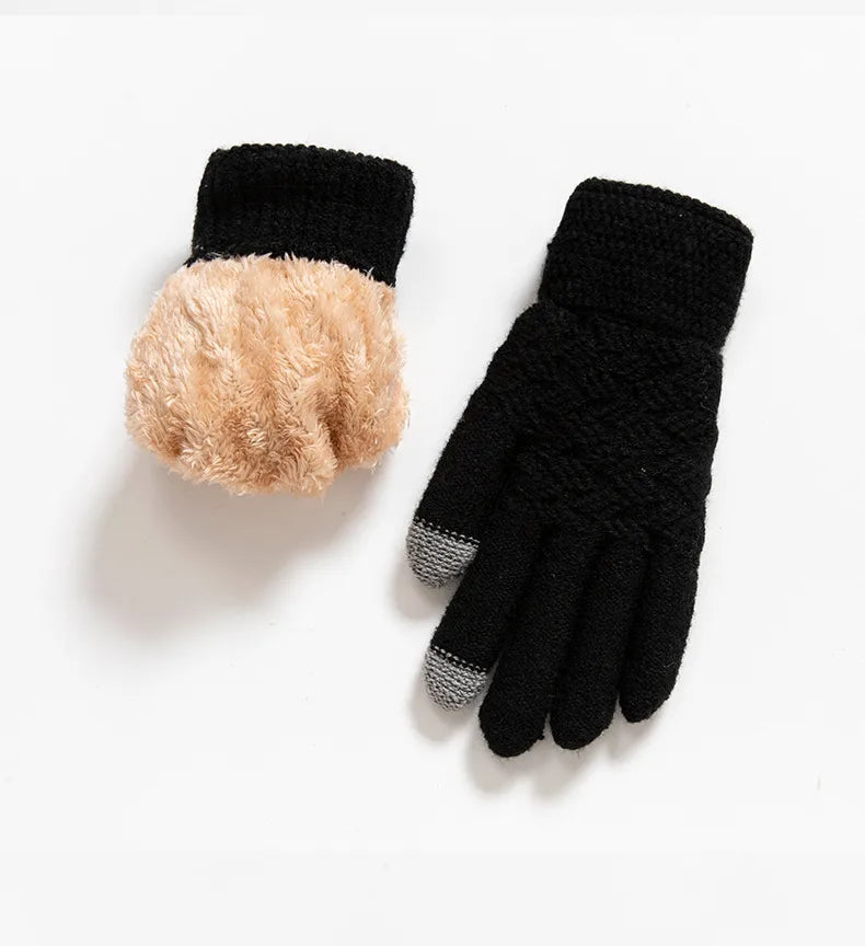 Thickened Double Layer Knitted Polar Fleece Touchscreen Gloves Men Women Outdoor Warm Windproof Winter Gloves Basic Style