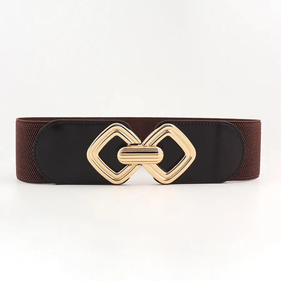 fashion geometric pu leather alloy metal button women's leather belts