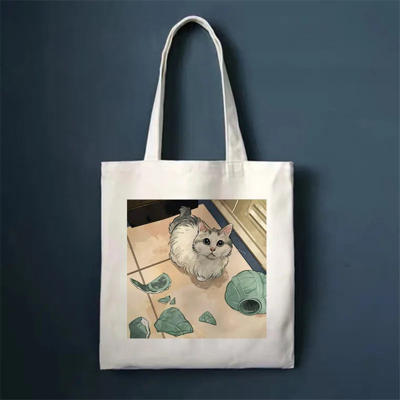 women's simple style cat shopping bags