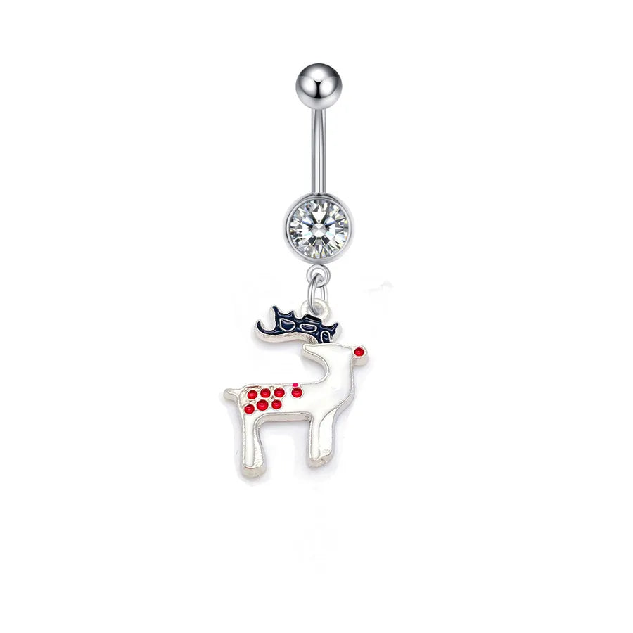 Christmas Belly Button Ring Stainless Steel Belly Stud Santa Claus Snowflake Deer Pendant  Navel Jewelry