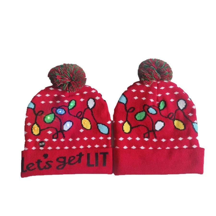 In Stock  Christmas Hat with Light Led Seven-Color Lights Adult Jacquard Hat Woolen Cap Men's and Women's Knitted Hat
