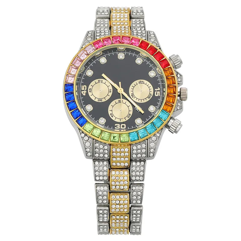 New  Explosions Three Eyes Fashion Color Diamond Calendar Black Disk Diamond Full Diamond Women's Watch Women's Watch Women's Watch