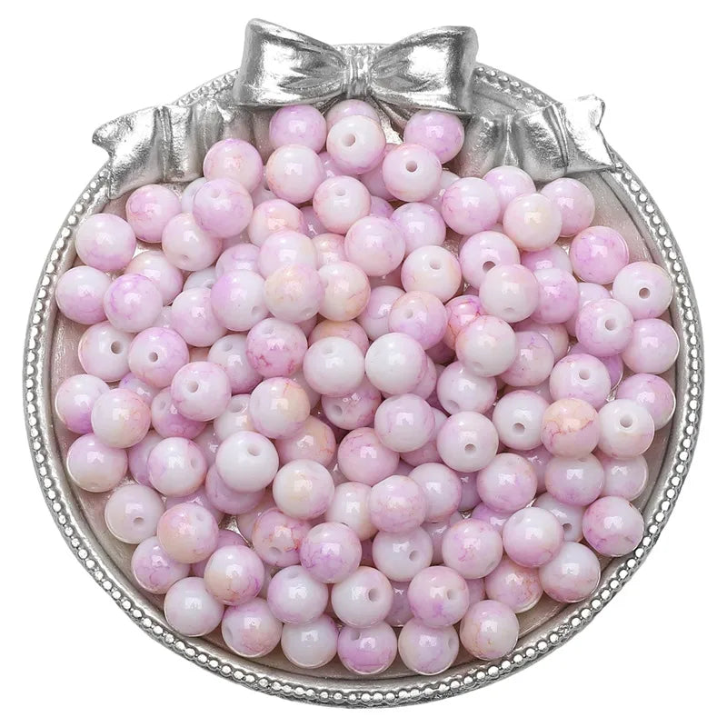 8mm Glass Gradient Porcelain Beads Round Beads Loose Beads DIY Handmade Beaded Bracelet Jewelry Accessories Material Kit Wholesale