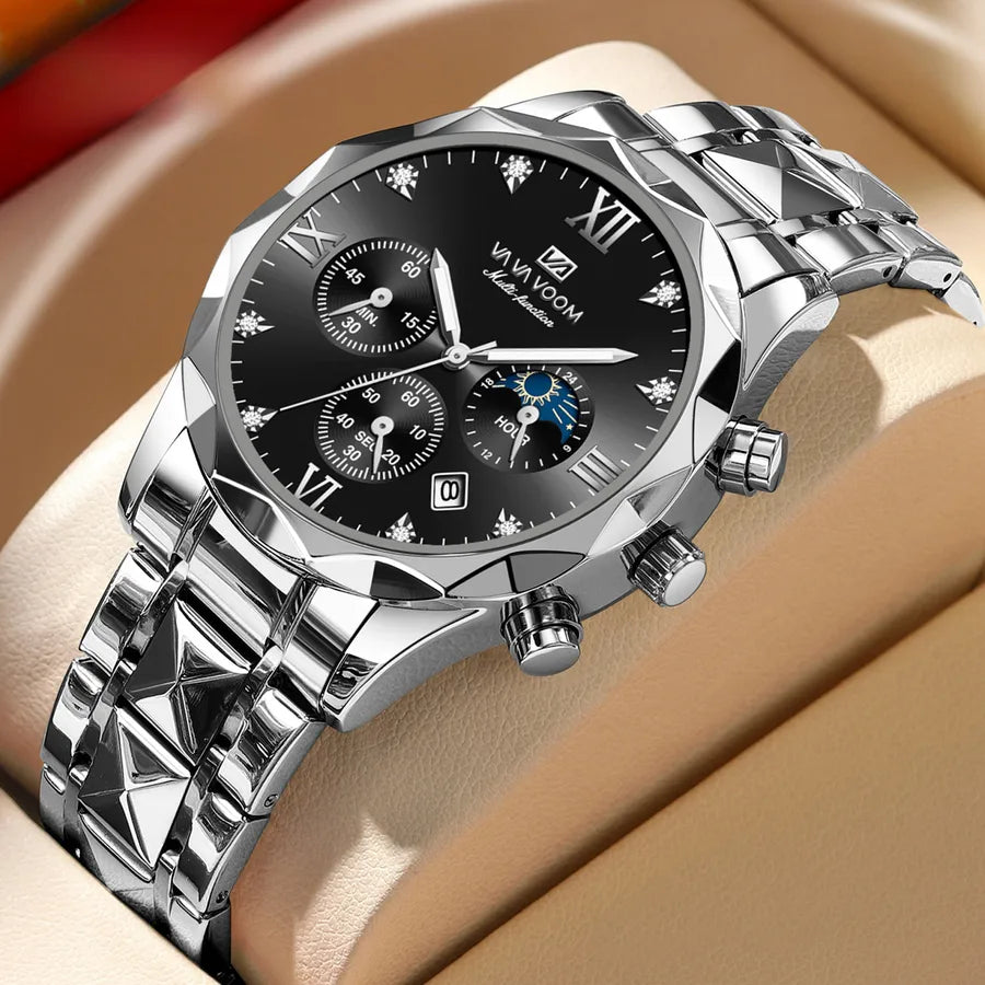A generation of waterproof fine steel band men's watch new quartz watch calendar business room gold watch men