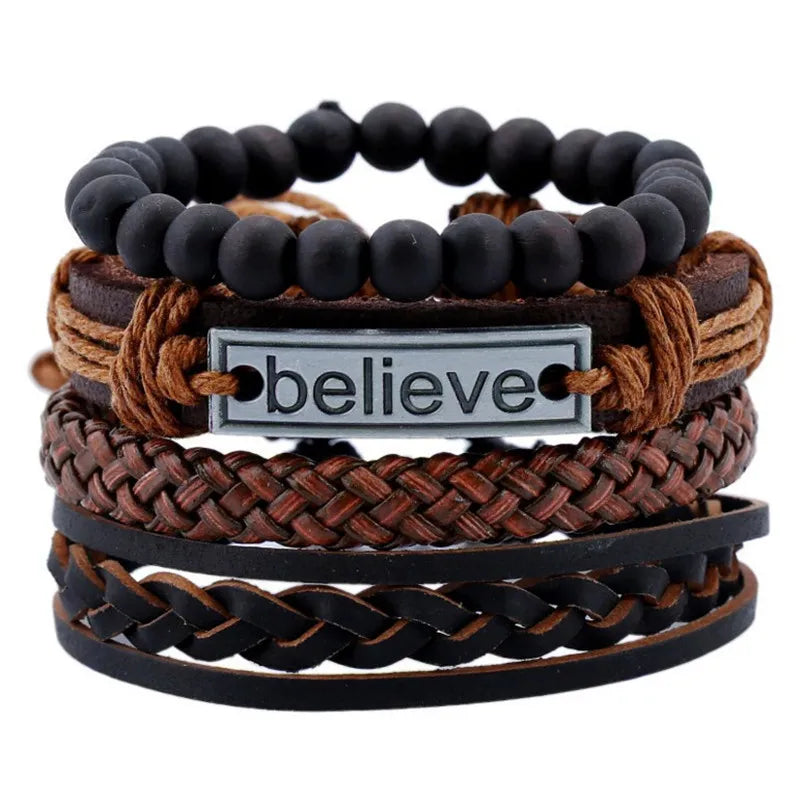 hot believe cowhide suit men's bracelet bracelet vintage woven imitation leather bracelet DIY combination